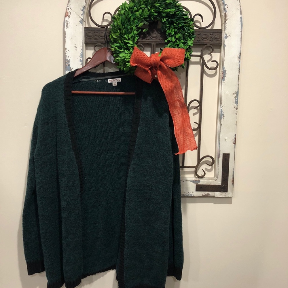 Merona Green & Black Marled Boyfriend Cardigan L